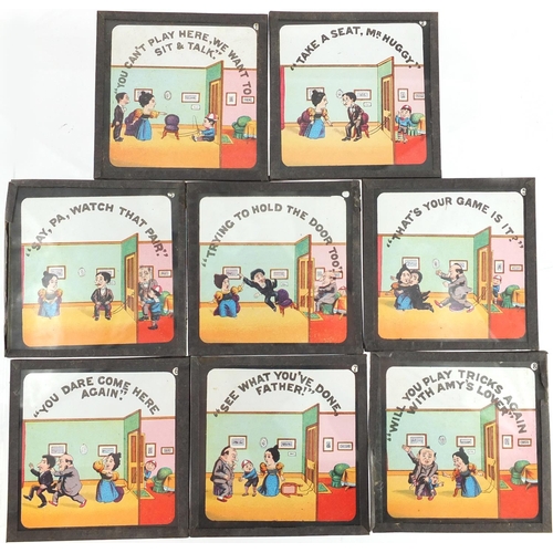 346 - Collection of Victorian glass magic lantern slides, mostly coloured including trains, nursery rhymes... 