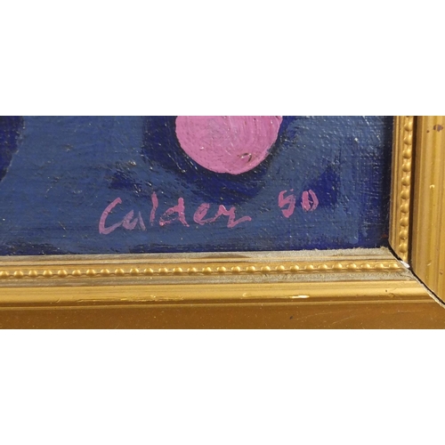 1459 - Abstract composition, colourful circles, oil, on canvas, bearing a signature probably Calden, framed... 