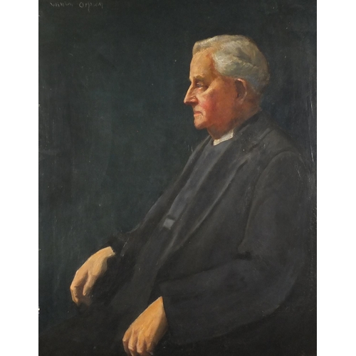 1301 - Manner of Sir William Orpen - Portrait of a Clergy Man, oil on canvas, bearing two labels including ... 