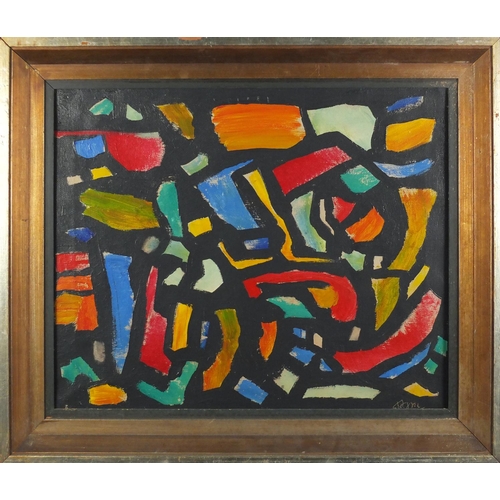 1294 - Abstract composition, oil on canvas, bearing a signature and inscription Genrie Benmer verso, mounte... 
