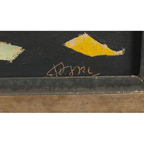 1294 - Abstract composition, oil on canvas, bearing a signature and inscription Genrie Benmer verso, mounte... 
