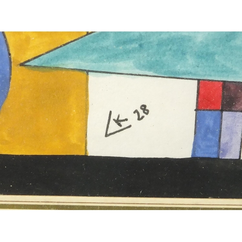 1465 - Abstract composition, geometric shapes, Russian school ink and watercolour, bearing a monogram C K, ... 