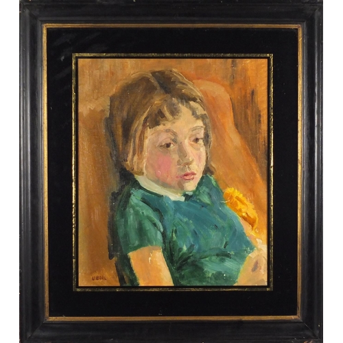 1490 - Manner of Vanessa Bell - Portrait of a young girl, oil, mounted and framed, 43cm x 35cm