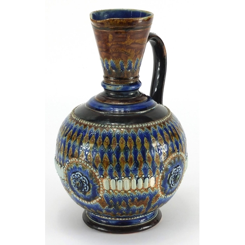 959 - Doulton Lambeth stoneware jug, hand painted and incised with flower heads, impressed factory marks a... 