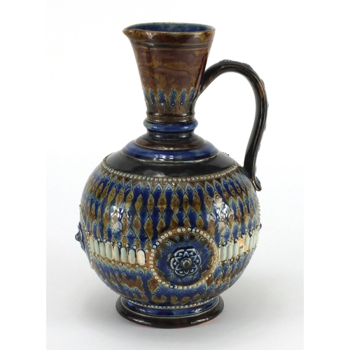 959 - Doulton Lambeth stoneware jug, hand painted and incised with flower heads, impressed factory marks a... 