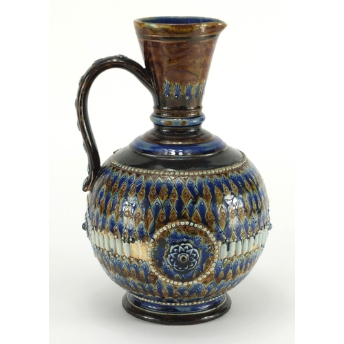 959 - Doulton Lambeth stoneware jug, hand painted and incised with flower heads, impressed factory marks a... 