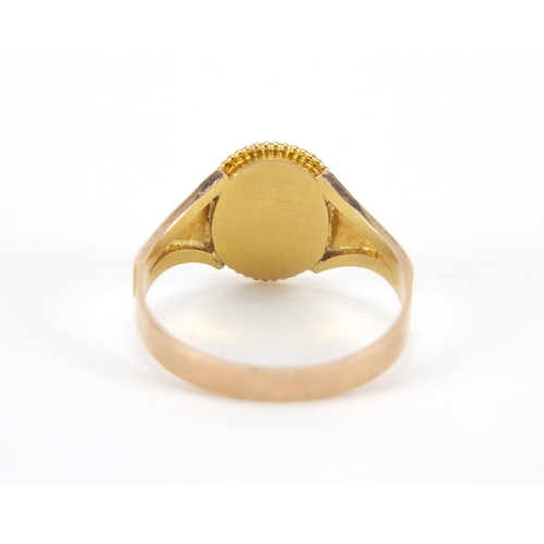 1080 - Antique 9ct gold lovers eye ring, the ivory panel hand painted with an eye, indistinct Chester hallm... 