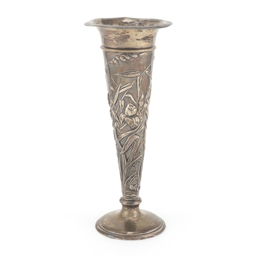 188 - Art Nouveau silver tulip vase embossed with stylised flowers, by William Comyns, London 1901, 19cm h... 