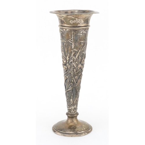 188 - Art Nouveau silver tulip vase embossed with stylised flowers, by William Comyns, London 1901, 19cm h... 