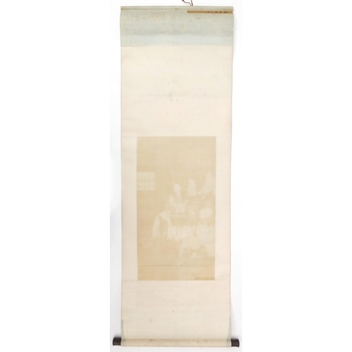 726 - Chinese wall hanging scroll hand painted with a scholar, signed with character marks and red seal ma... 