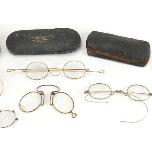 46 - Victorian and later spectacles including four with gold coloured metal mounts