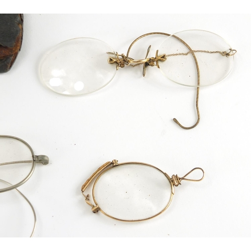 46 - Victorian and later spectacles including four with gold coloured metal mounts
