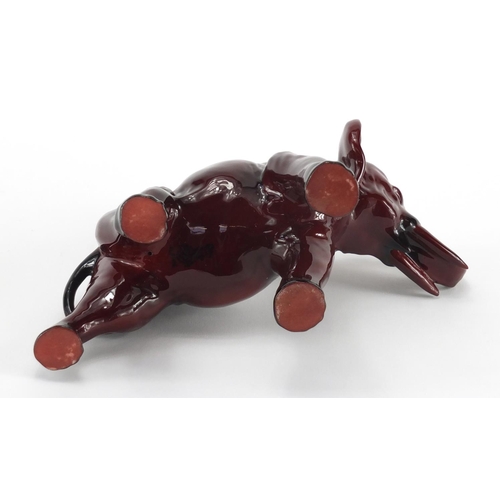 962 - Royal Doulton Flambe elephant, factory marks to the underside, 14cm high x 19cm in length