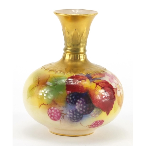 800 - Royal Worcester porcelain vase hand painted with berries and flowers by Kitty Blake, factory marks a... 