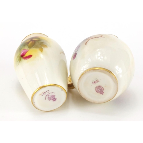 804 - Royal Worcester porcelain vase hand painted with roses by Millie Hunt and a jug hand painted with be... 