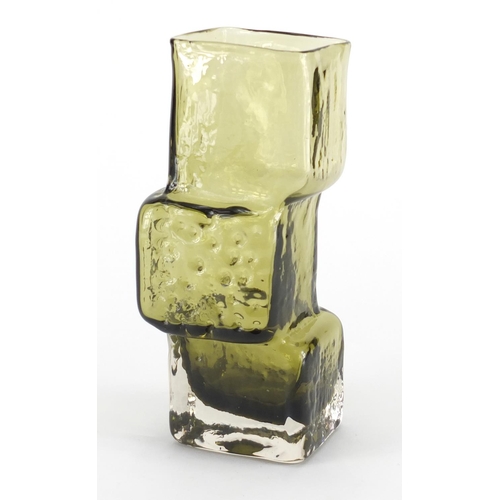 883 - Whitefriars sage green drunken bricklayer vase, designed by Geoffrey Baxter, 21cm high