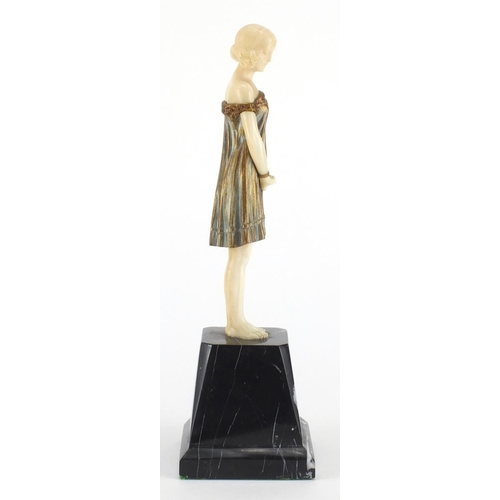 1007 - Demeter H Chiparus - Innocence, Art Deco gilt bronze and ivory figure, raised on a marble plinth, un... 
