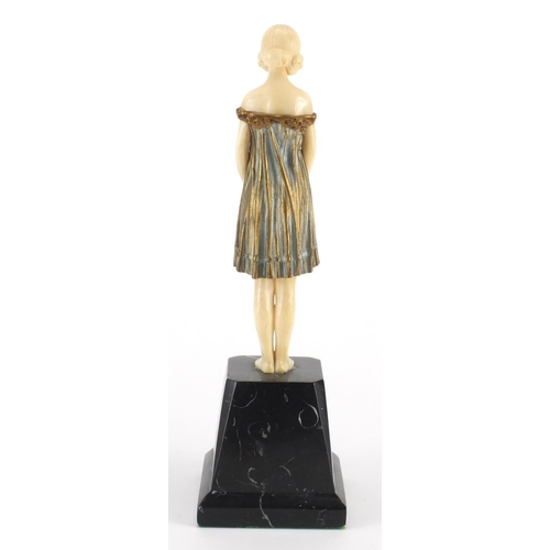 1007 - Demeter H Chiparus - Innocence, Art Deco gilt bronze and ivory figure, raised on a marble plinth, un... 