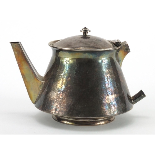 187 - Arts & Crafts style silver teapot with planished decoration, by C J Vander, London 1963, 13cm high, ... 