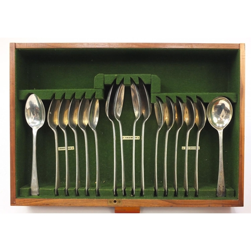 175 - Art Deco Walnut 50 piece canteen of silver cutlery, by Richard Woodman Burbridge of Harrods, London ... 