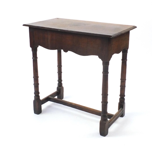 25 - Antique carved oak hall table, fitted with a frieze drawer, 76cm H x 75cm W x 44cm D