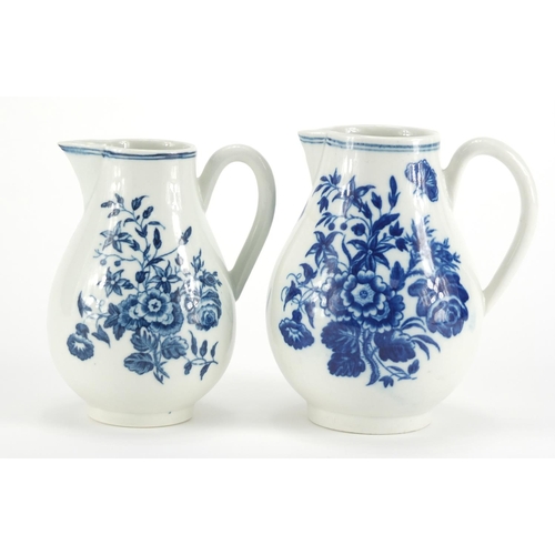 790 - Two 18th century Worcester sparrow beak jugs, each printed with butterflies and flowers, moon cresce... 