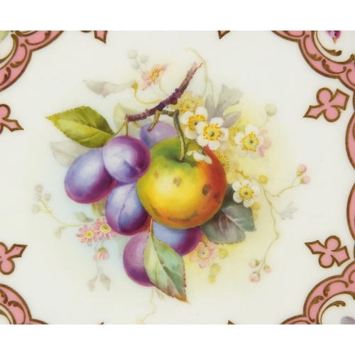 807 - Royal Worcester porcelain cabinet plate with pierced border, hand painted with panels of insects, bi... 