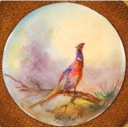 796 - Pair of circular Royal Worcester porcelain panels hand painted with pheasants by James Stinton, hous... 