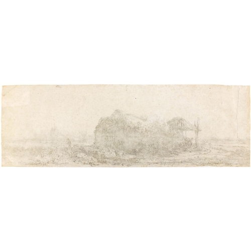 1521 - After Rembrandt - Landscape with figure, 18th century etching, unframed, 32cm x 10.5cm