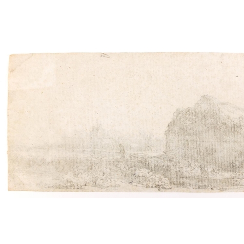 1521 - After Rembrandt - Landscape with figure, 18th century etching, unframed, 32cm x 10.5cm