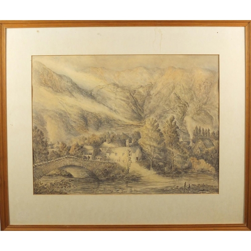 1462 - Grange, form the Borrowdale Road, watercolour and wash, inscribed label verso, mounted and framed, 5... 