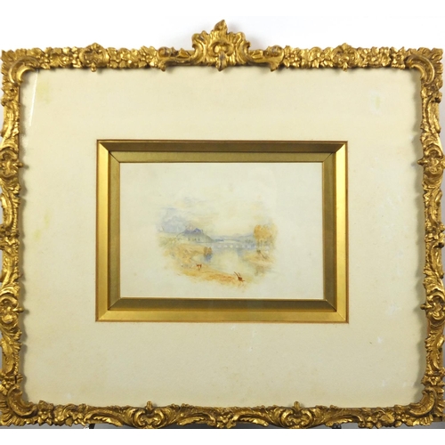 1299 - Follower of Joseph Mallord William Turner RA - Arundel Castle, watercolour, labels verso, mounted an... 
