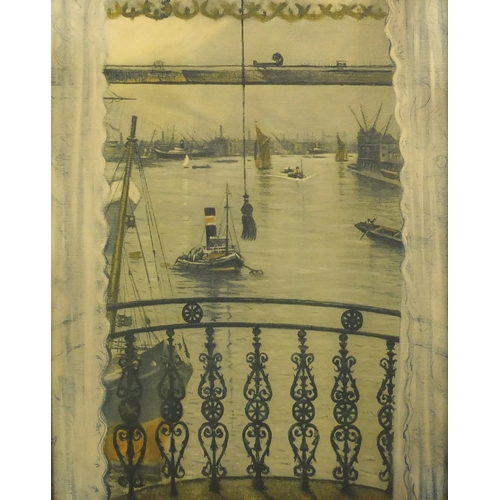 1518 - After Christopher Richard Wynne Nevinson - Greenwich Reach, lithograph in colour, Sheridan Knowles &... 