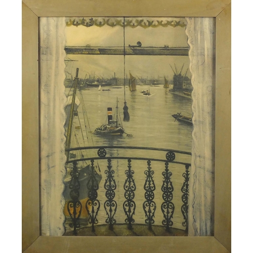 1518 - After Christopher Richard Wynne Nevinson - Greenwich Reach, lithograph in colour, Sheridan Knowles &... 