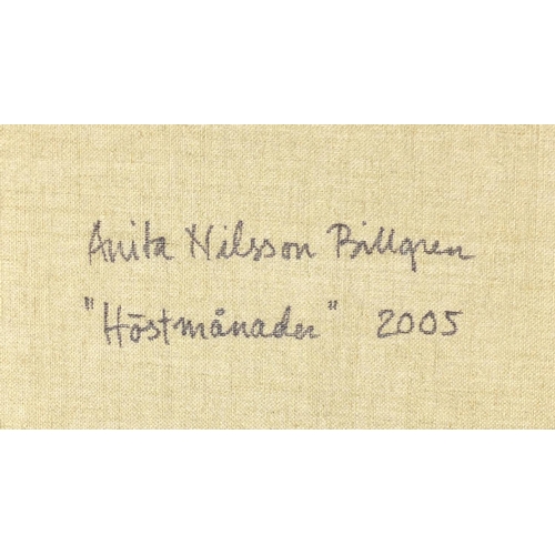 1457 - Anita Nilsson Billgren 2005- Hostmanader, oil on canvas, label and inscription verso, framed, 92.5cm... 