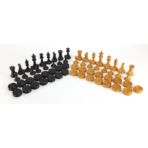 500 - 19th century Jacques boxwood and ebony Staunton chess set and similar draught set, the largest chess... 