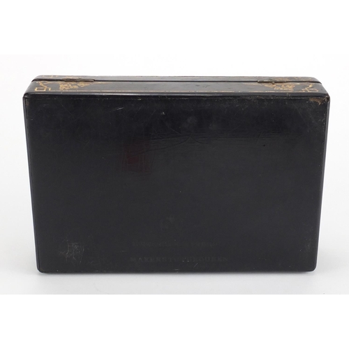 16 - Victorian Papier-mâché lacquered box by Jennens and Bettridge, the hinged lid hand painted with two ... 