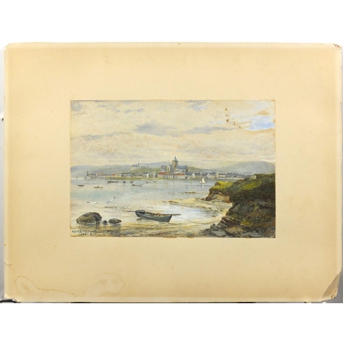 1478 - Alfred Woolnoth - Coastal landscapes with figures and moored boats, three 19th century watercolours,... 