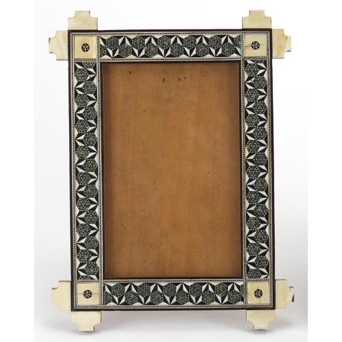 741 - Two Middle Eastern easel photo frames including an example with ivory and micro mosaic inlay, the la... 