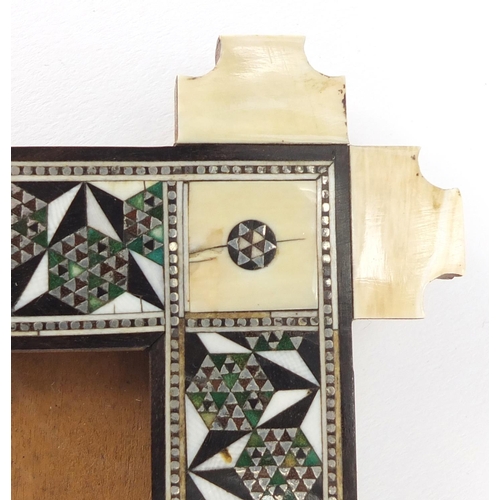 741 - Two Middle Eastern easel photo frames including an example with ivory and micro mosaic inlay, the la... 