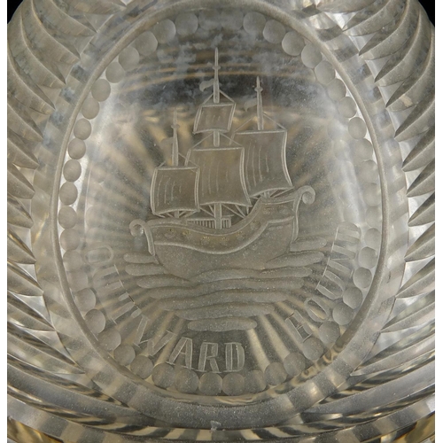 872 - Pair of Georgian cut glass ships decanters, Homeward bound and Outward bound, 23cm high