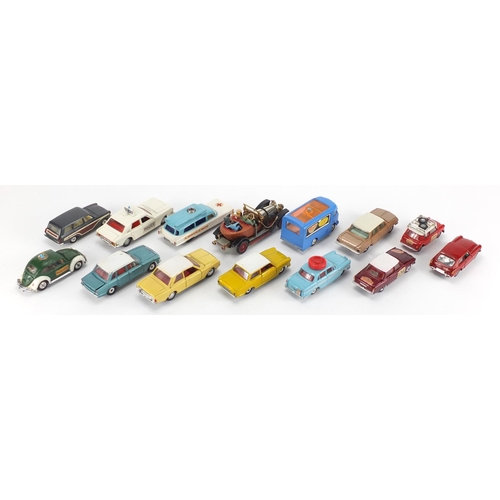 508 - Corgi and Dinky die cast vehicles including Smith's Carrier van, Superior ambulance and Chitty Chitt... 