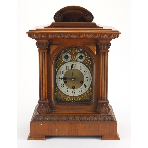 1266 - Oak cased Westminster chiming mantel clock by Junghans, with silvered chapter ring and Arabic numera... 