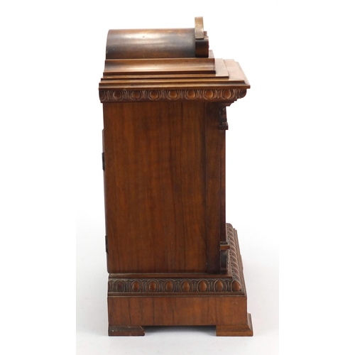 1266 - Oak cased Westminster chiming mantel clock by Junghans, with silvered chapter ring and Arabic numera... 