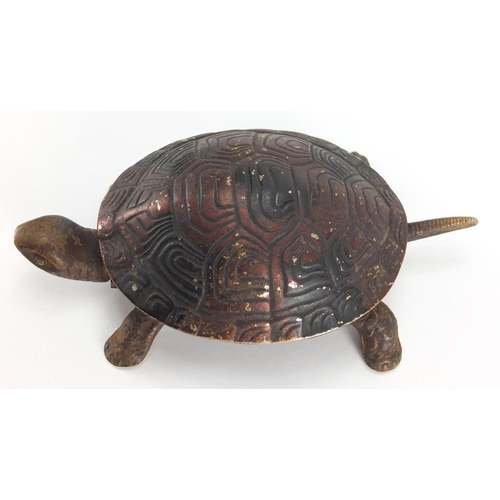 90 - Novelty clockwork tortoise table bell, numbered 7 4300 to the underside, 17cm in length