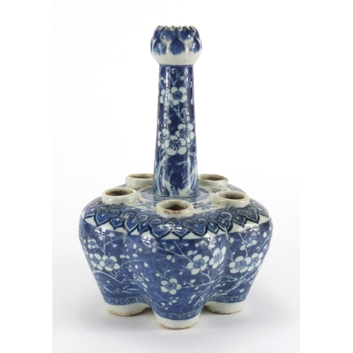 534 - Chinese blue and white porcelain tulip vase, hand painted with Prunus flowers, 25.5cm high