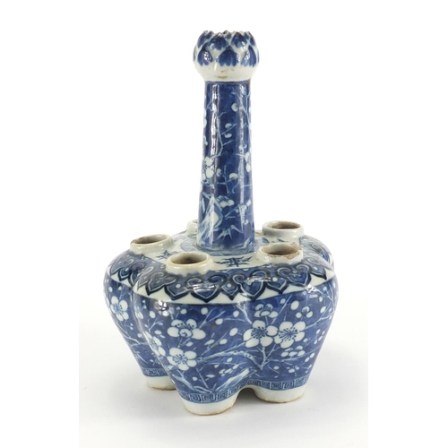 534 - Chinese blue and white porcelain tulip vase, hand painted with Prunus flowers, 25.5cm high