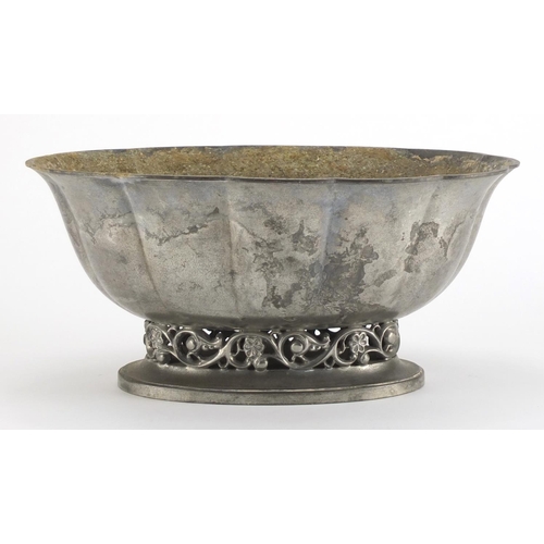 1030 - Danish Art Nouveau pewter centre piece with lobed rim by Just Andersen, factory marks and numbered 1... 