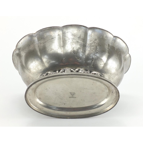 1030 - Danish Art Nouveau pewter centre piece with lobed rim by Just Andersen, factory marks and numbered 1... 