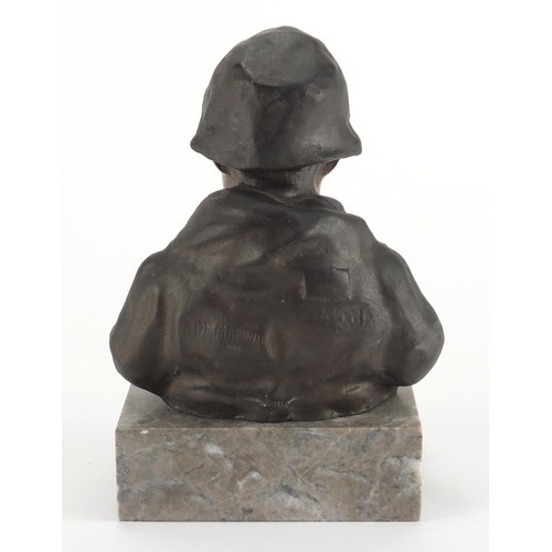 1010 - Giovanni De Martino - Patinated bronze bust of a young boy, raised on a rectangular marble base, inc... 